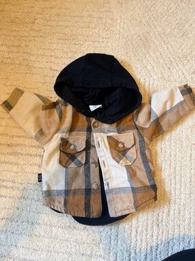Olive + Scout Plaid Button-Up Jacket with Black Hood
